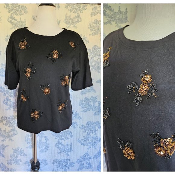 Size M to L Vintage 1980s Northern Spirit Beaded T-Shirt - Picture 1 of 12